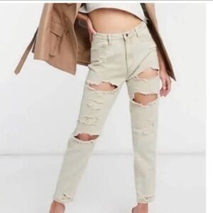 Missguided Riot Distressed High Rise Mom Jeans